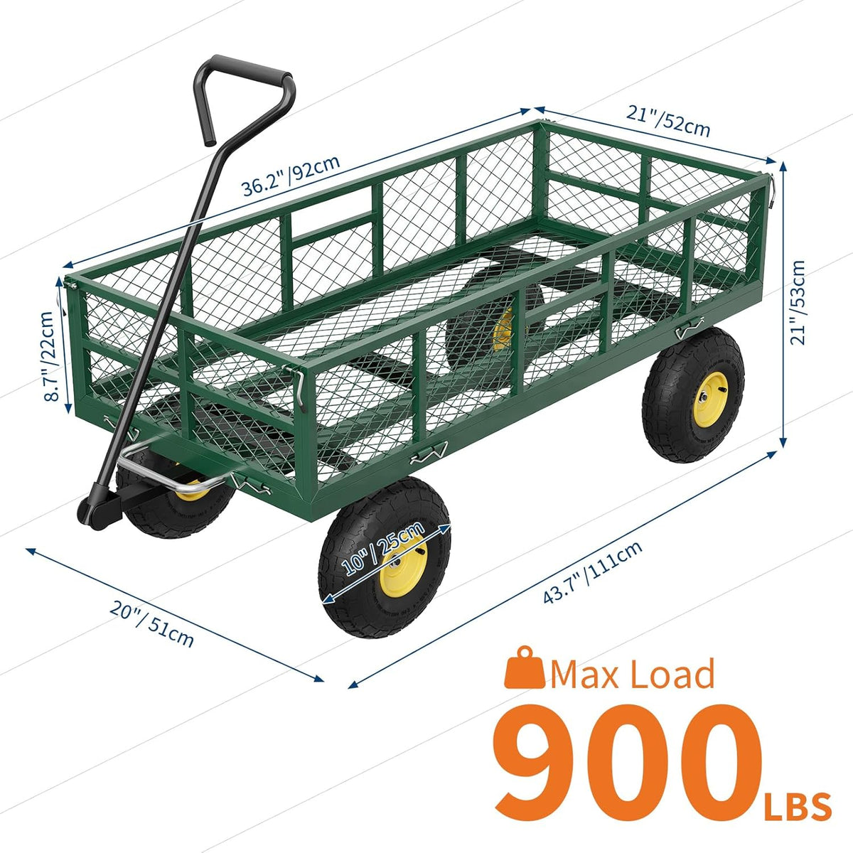 GarveeLife 900 LBS Garden Dump Cart with Removable Sidewalls, Heavy Duty Steel Dump Wagon with 180°