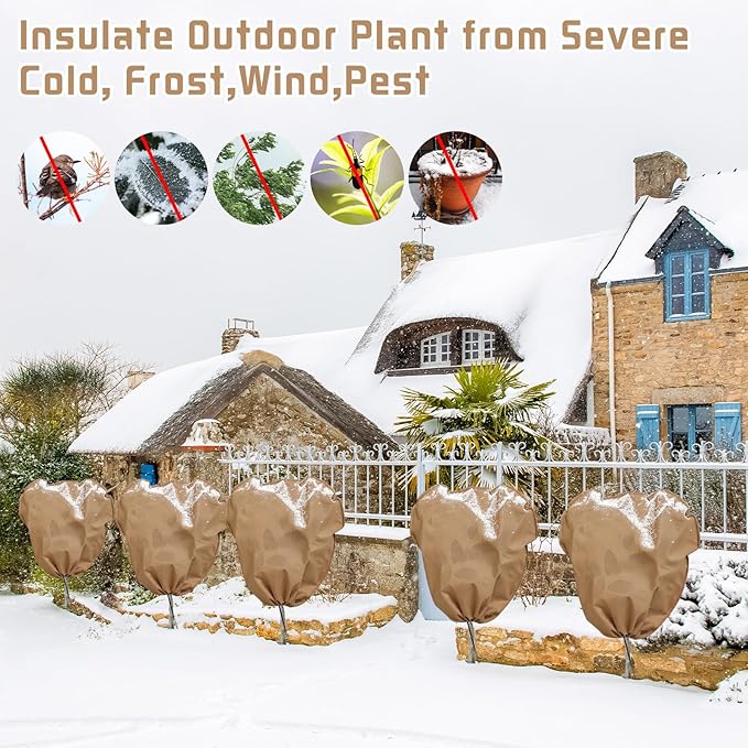 6 Pcs Winter Plant Covers Freeze Protection Reusable Plant Protector Bag with Drawstring Warm