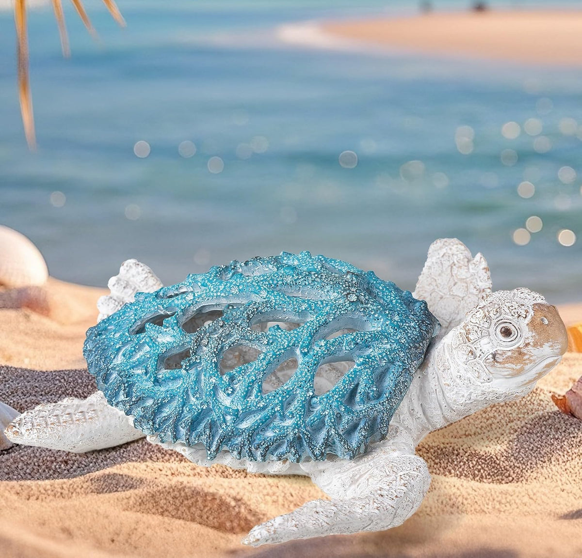 VVGIFTS Ocean Decor Sea Turtle Coral Reef Home Office Decor Sculpture Beach Coastal Tabletop Shelf