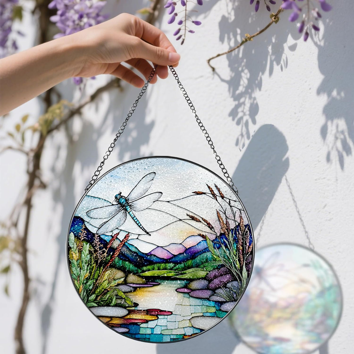 8 Inch Stained Glass Suncatcher Ornament, DOUHASU Dragonfly Sun Catchers Indoor Window, Stained
