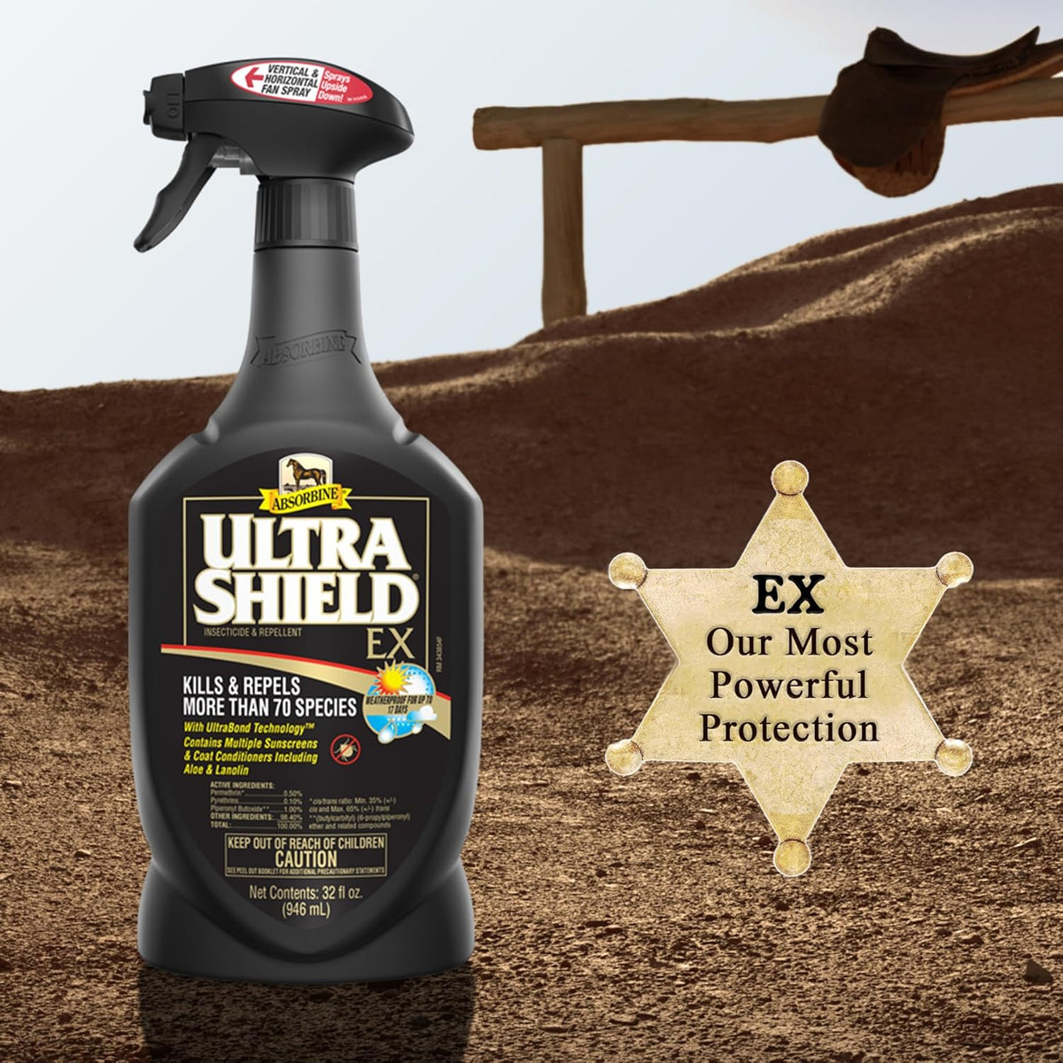Absorbine UltraShield EX 32oz Sprayer Insecticide, Kills & Repels Flies, Mosquitoes, Ticks, Fleas