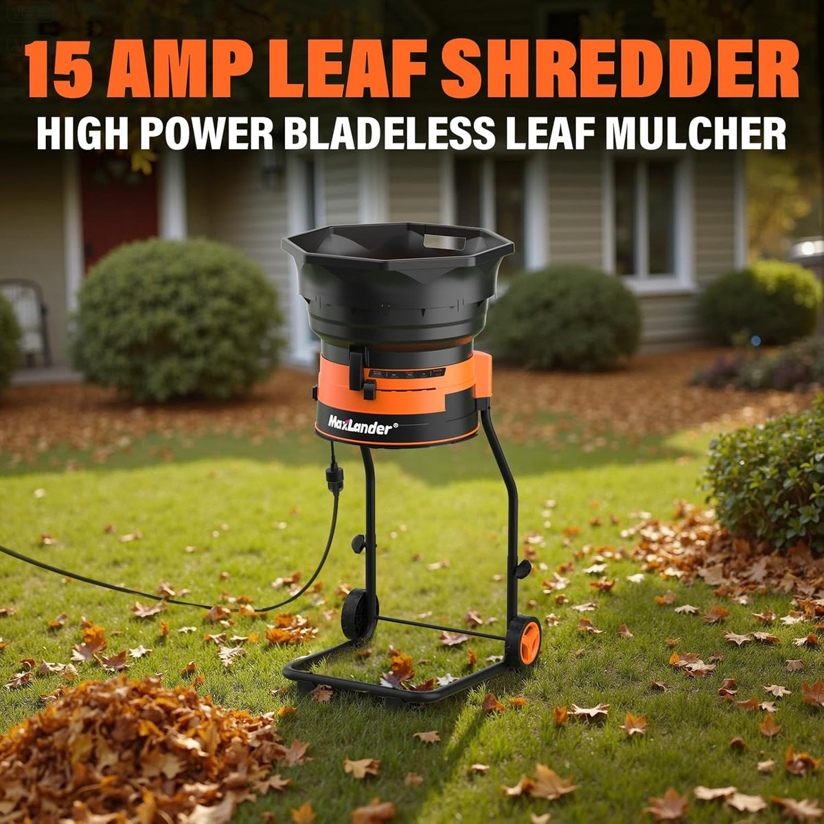 MAXLANDER Electric Leaf Mulcher/Shredder, 15 Amp 8400 RPM, 18:1 Ratio, Adjustable Dial, with
