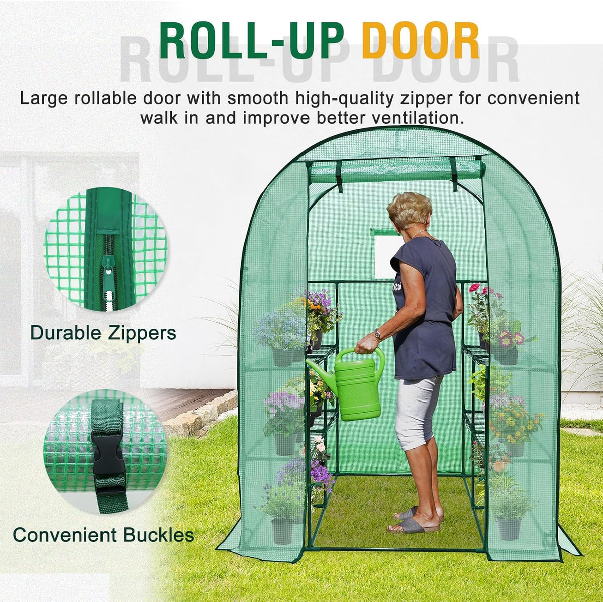 EAGLE PEAK 3-Tier Walk in Portable Greenhouse with 8 Wire Shelves, Indoor and Outdoor Garden House