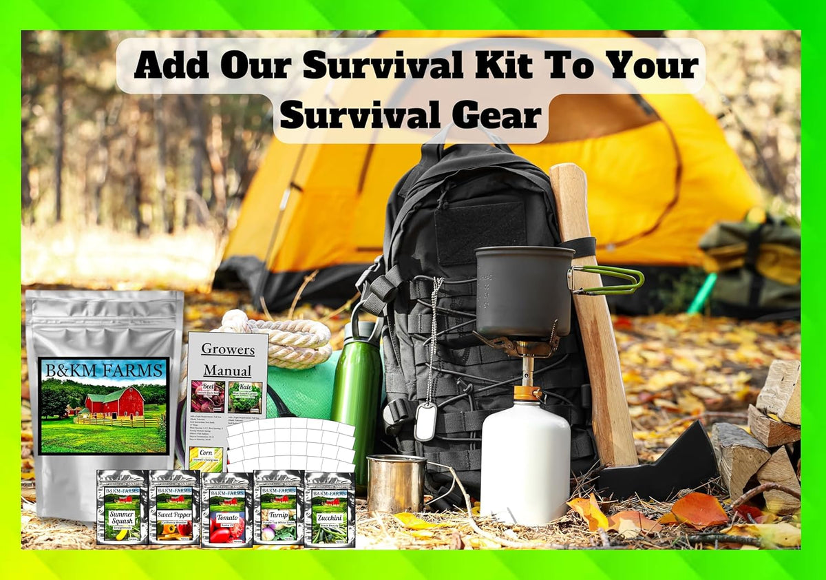 B&KM Farms 30,000+ Survival Seed Kit 5+ Year Supply. 50 Fruit & Vegetable Non-GMO Heirloom Seeds