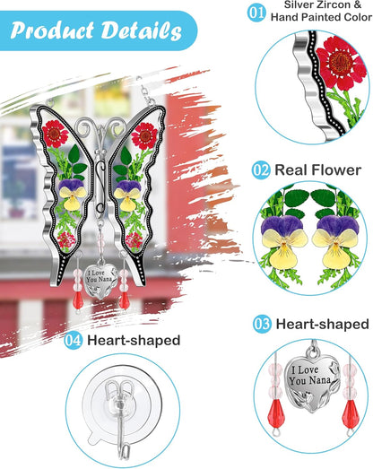 KY&BOSAM Butterfly Suncatcher for Windows Hangings Gifts Stained Glass Wind Chimes Pressed Real