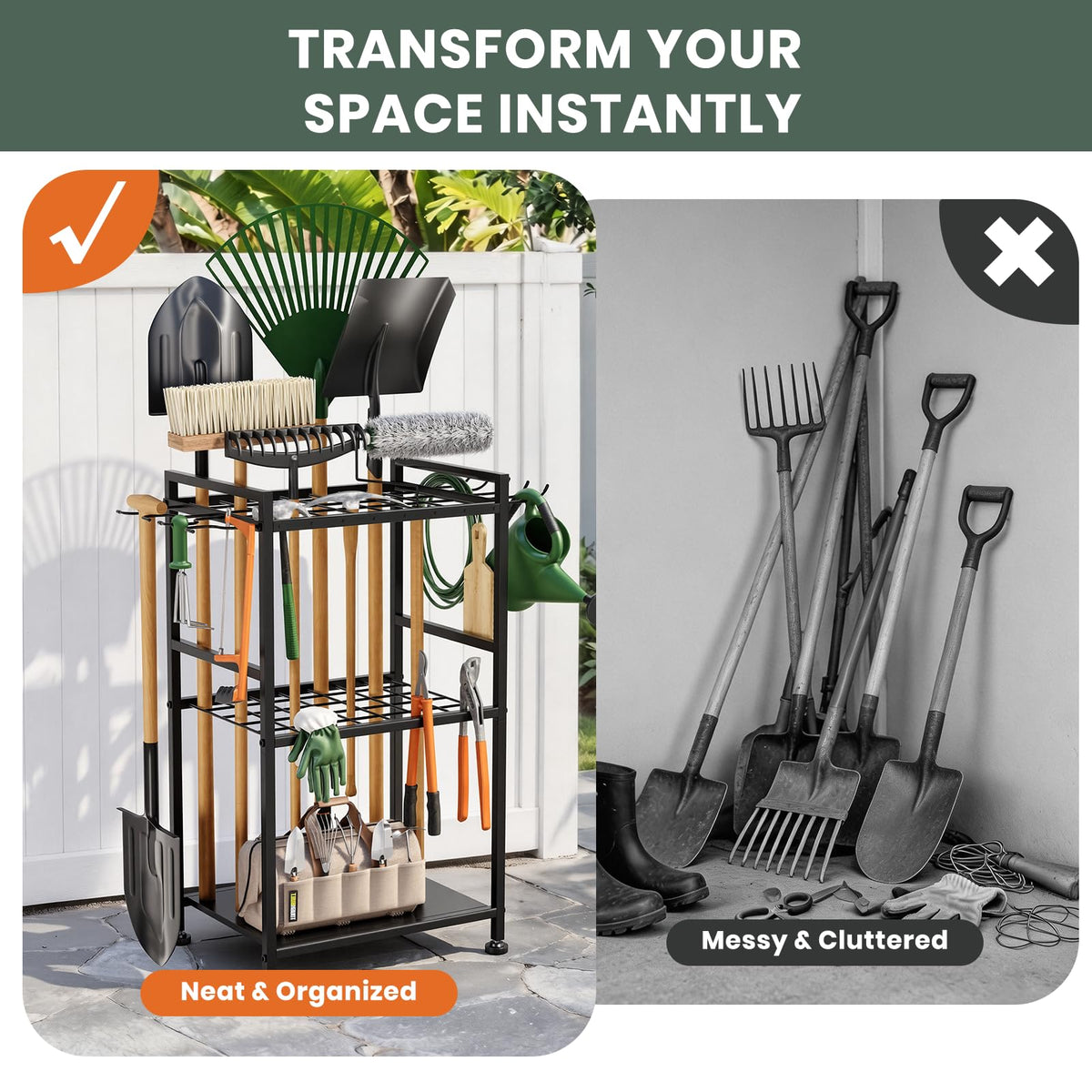 SPACECARE Garden Tool Organizer with Feet Up to 35 Long-Handled Tools Black