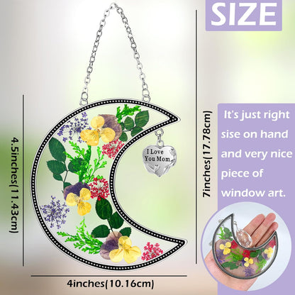 KY&BOSAM Moon Suncatcher Mom Gifts Stained Glass for Window Hangings Wind Chimes Decor with Pressed