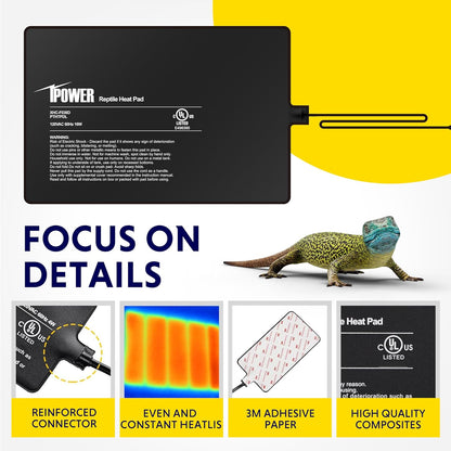 iPower 8X12 Inch Reptile Heat Pad Under Tank Heater Terrarium Warmer Heating Mat for Turtles