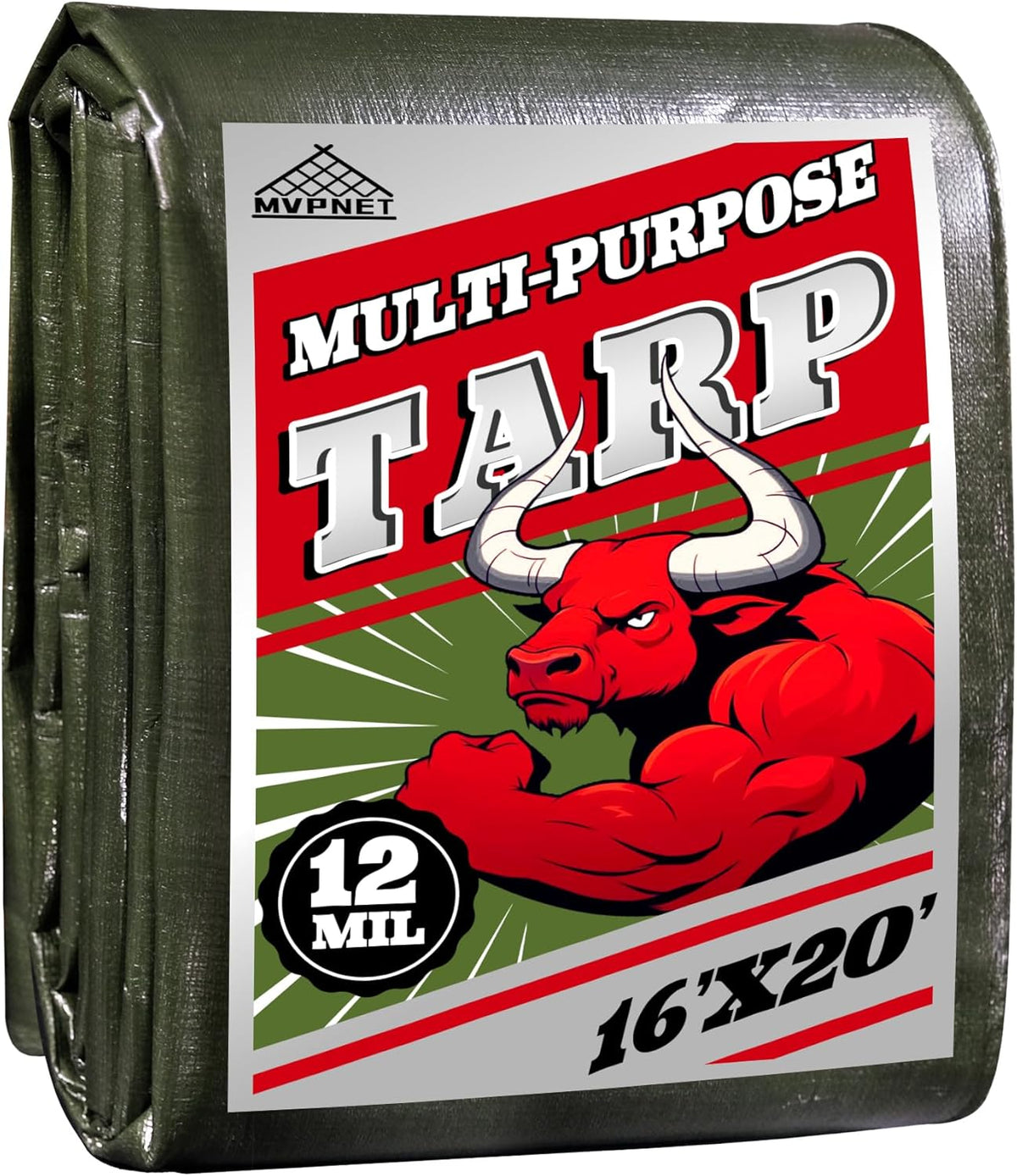 Green/Silver Heavy Duty Waterproof Tarp 16x20FT, 12mil Thick，Multifunctional tarp Whit Tear&Fade