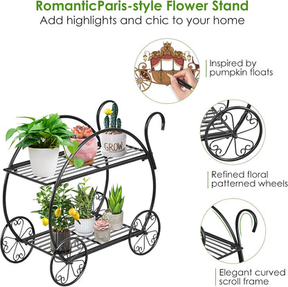 S AFSTAR Metal Plant Stand, Two Tiered Garden Cart Shelf for Indoor Outdoor Home Garden Patio
