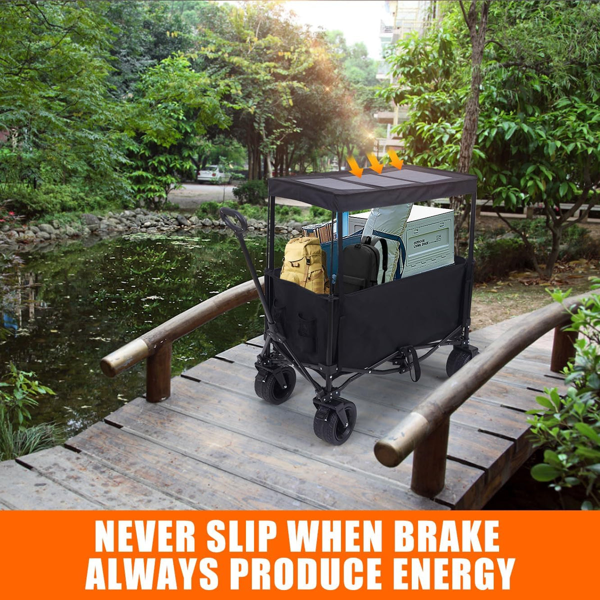 Nice C Wagon with Canopy, Collapsible Wagon, Foldable Wagons, 30W Portable Solar Panel w/USB