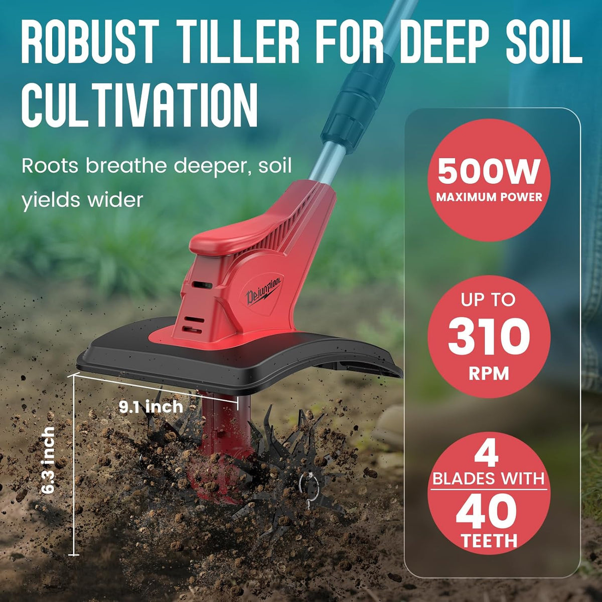 Cordless Tiller Cultivator Compatible with Milwaukee 18V Battery(Tool Only), Folding Electric
