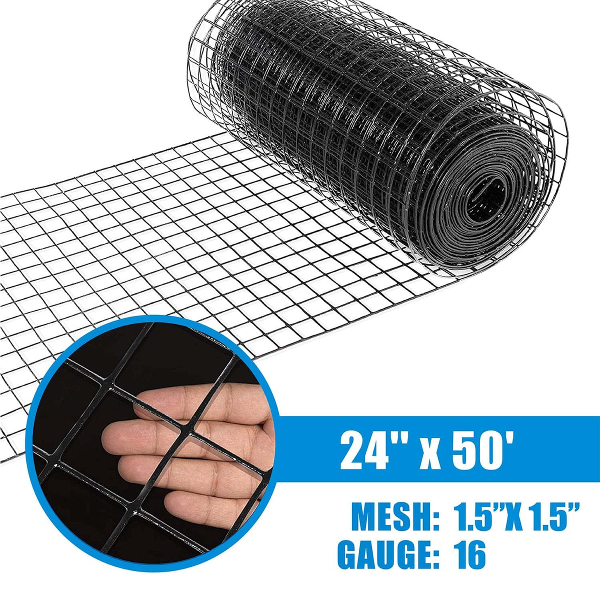 Fencer Wire 16 Gauge Hardware Cloth, Black Vinyl Coated Welded Wire Mesh, Chicken Coop Wire Fence