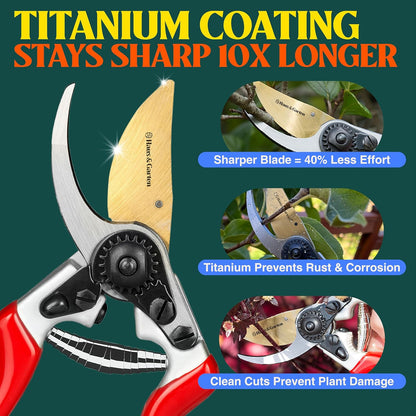 Haus & Garten EnduroPRO Ergonomic Bypass Pruners - Professional Titanium Garden Shears - Heavy Duty