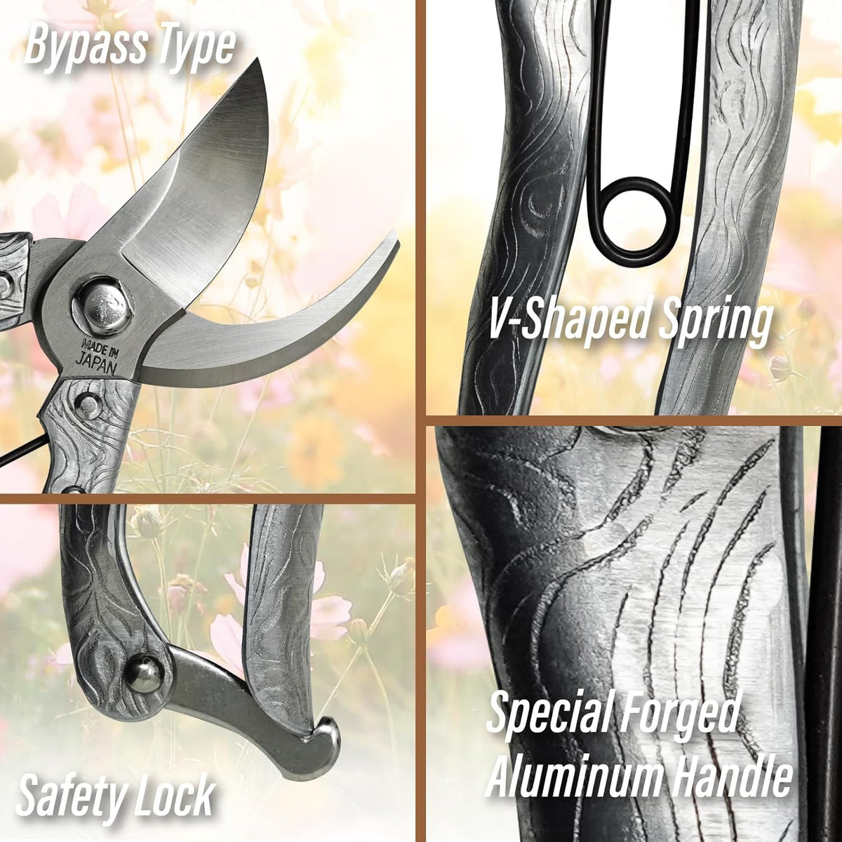 SUIZAN Bypass Pruning Shears 8” Forged Aluminum Handle - Professional Japanese Hand Pruners Garden