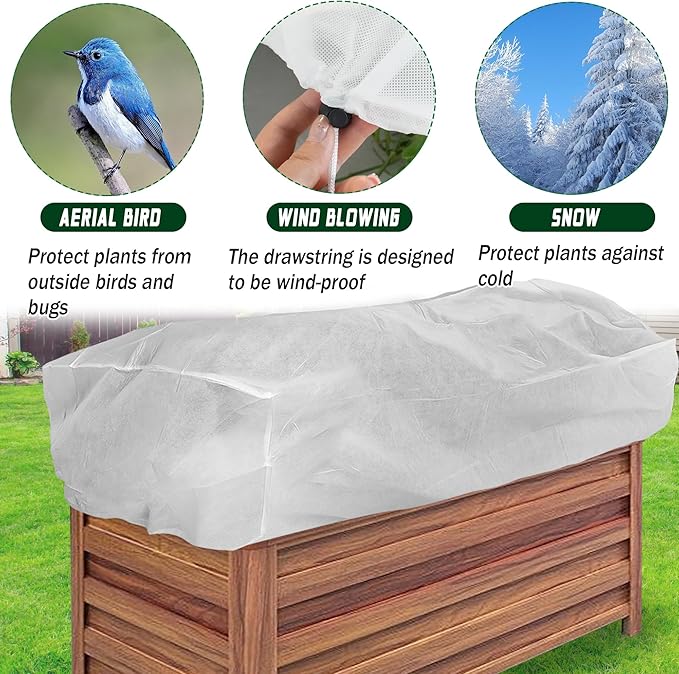 Rectangular Plant Cover Frost Big Size for 8×2×2FT Non Woven Fabric Garden Bed Cover with Zip