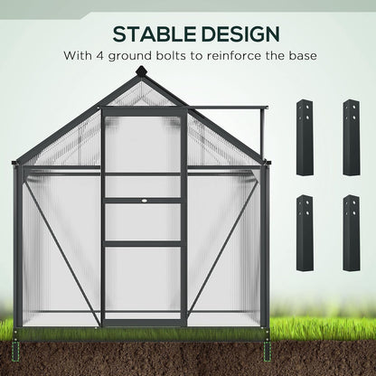 Outsunny 6' x 4' Greenhouse for Outdoors, Polycarbonate Greenhouse with Rain Gutter and Roof Vent