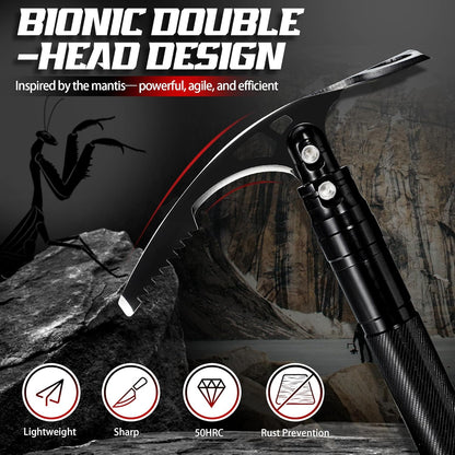 Pick Axe 8 in 1, Folding Pickaxe Mattock with Multi-Purpose Garden Hoe and Survival Knife
