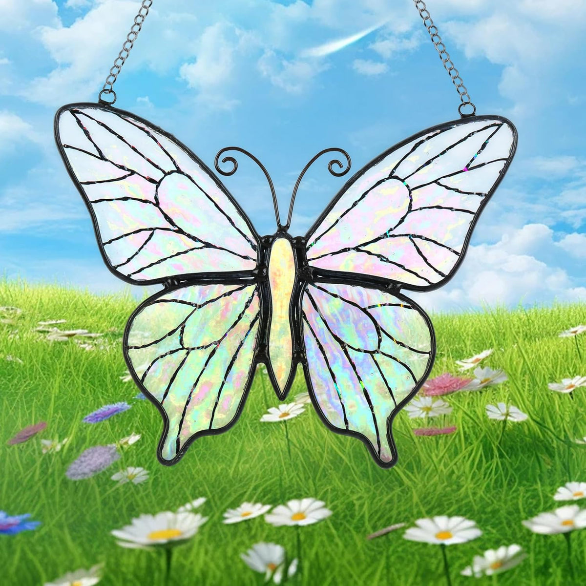 Butterfly Suncatcher Stained Glass Window Hanging, Handmade Butterfly Gift Decor for Mom, Women