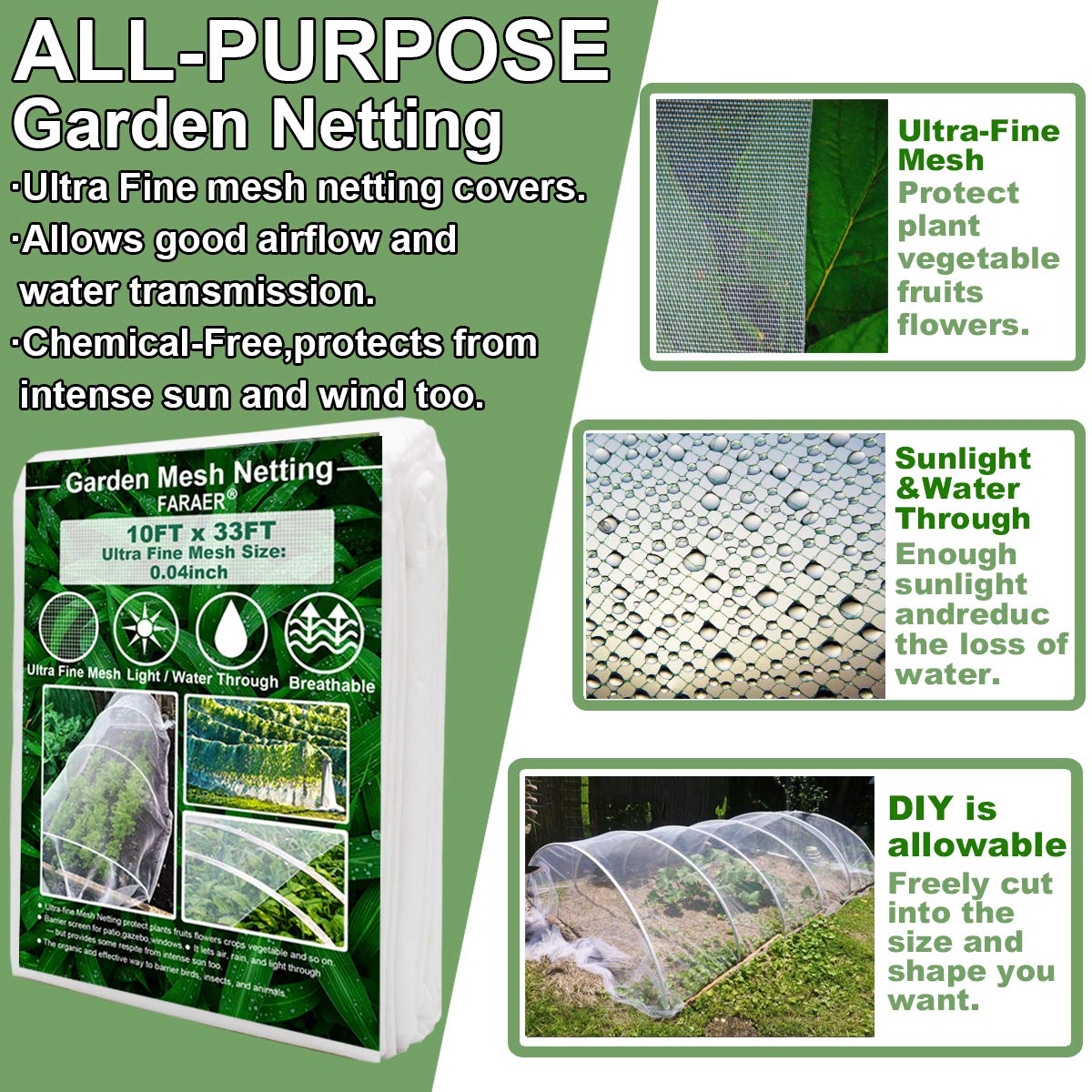 Garden Netting, Plant Covers 10x33Ft Net Ultra Fine Mesh Protection Netting for Vegetable Plants