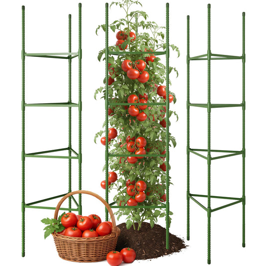 CEWOR 3 Pack Extra Tall Tomato Cage, 63 Inch Adjustable Tomato Trellis | Large Tomato Cages for