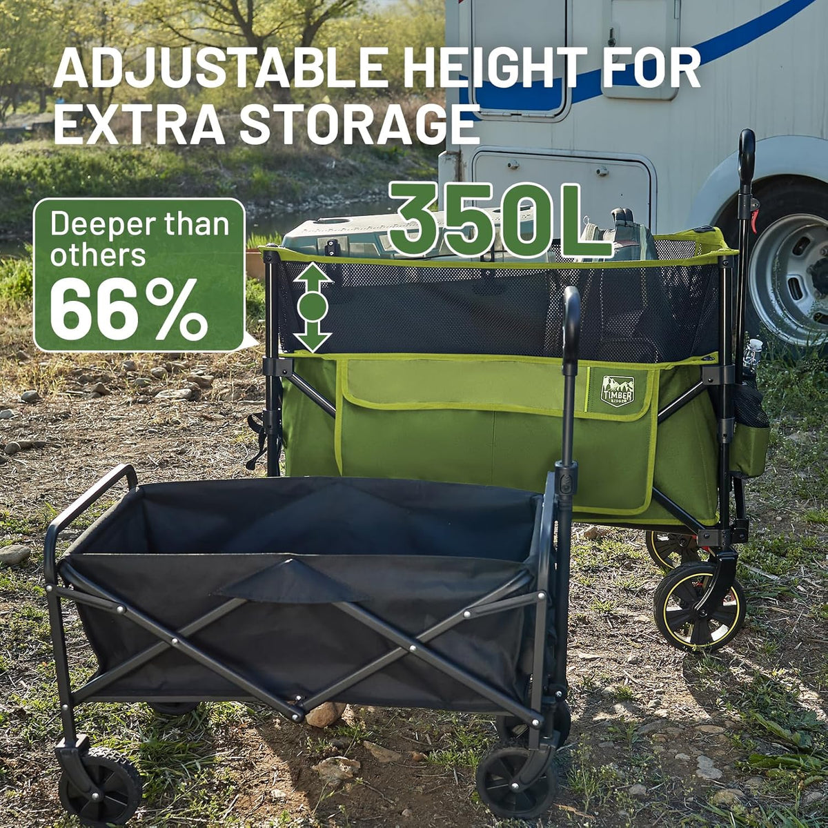 TIMBER RIDGE 350L Extra Large Collapsible Folding Wagon Carts with Brake, Heavy Duty Outdoor