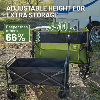TIMBER RIDGE 350L Extra Large Collapsible Folding Wagon Carts with Brake, Heavy Duty Outdoor