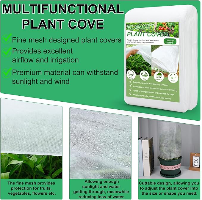 YDSL Plant Cover 10 Ft x 33 Ft Plant Covers Freeze Protection with Ultra Fine Mesh Reusable