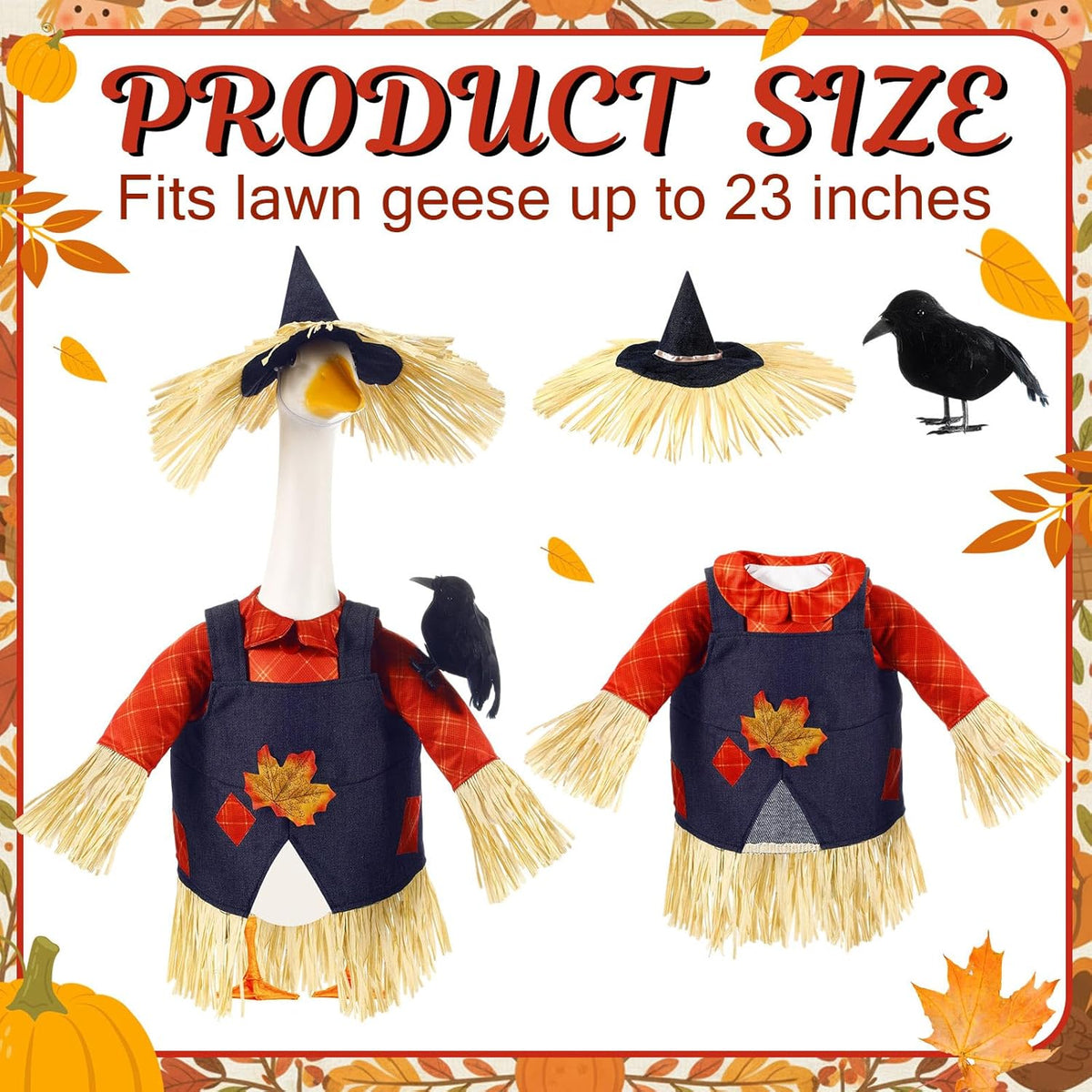 3 Pcs Thanksgiving Scarecrow Porch Goose Outfits for 23 Inch Lawn Statue Goose Design with Hat