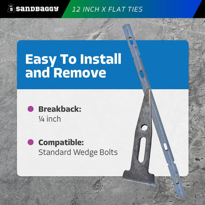 Sandbaggy 12" X Flat Ties for Concrete Forms - 11 Gauge Steel - Wall Ties Compatible with Standard