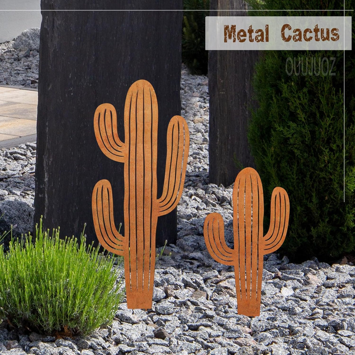 2pcs Metal Cactus Outdoor Decor,Metal Plants Prickly Pear Cactus,Desert Steel Yard Art, Garden