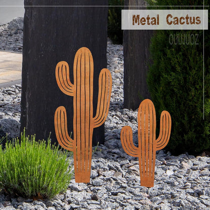 2pcs Metal Cactus Outdoor Decor,Metal Plants Prickly Pear Cactus,Desert Steel Yard Art, Garden