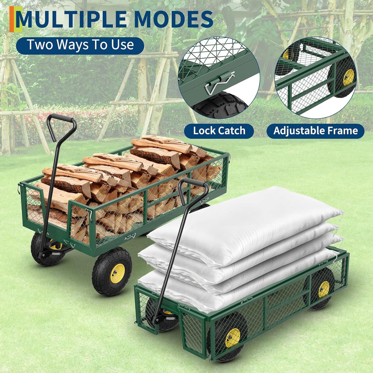 GarveeLife 900 LBS Garden Cart with Removable Mesh Sides, Heavy Duty Steel Garden Wagon with