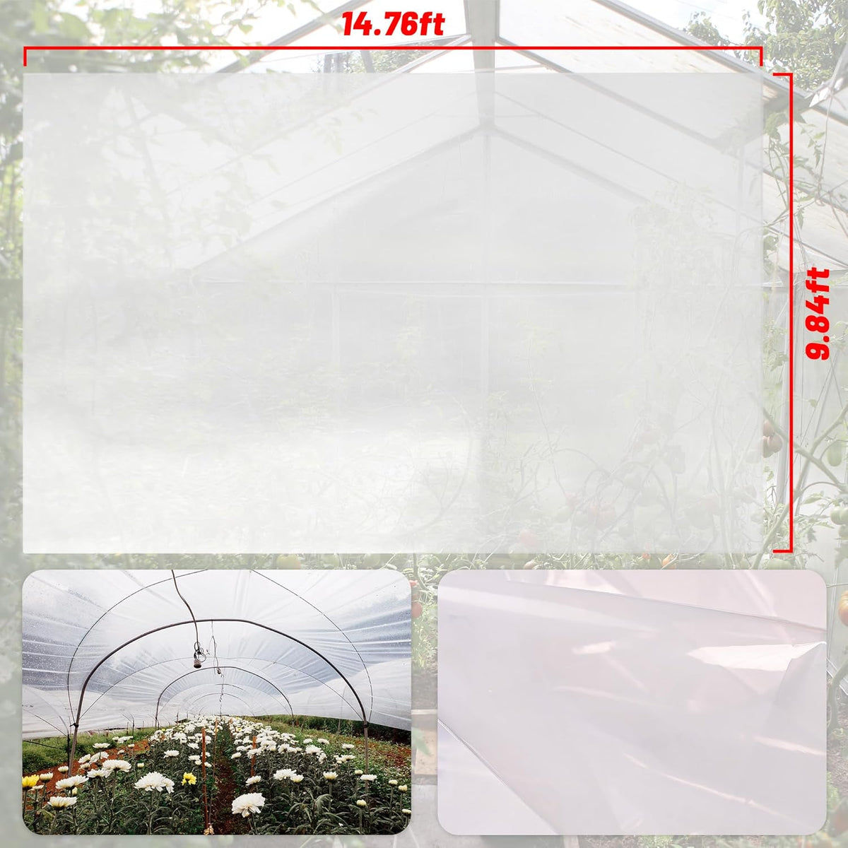 6 Mil Clear Greenhouse Plastic Sheeting,9.8FTx14.8FT Transparent Plastic Film for Greenhouse