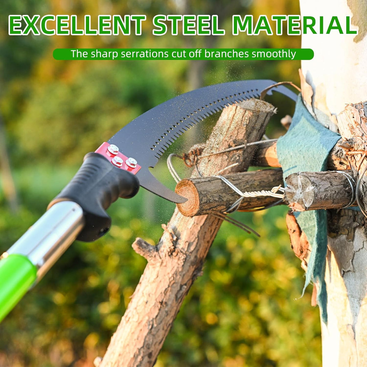 27FT Manual Pole Saw, Tree Branch Trimmer with 8-Section Fiberglass Handle, Sharp Steel Blade