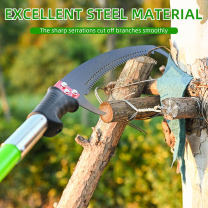 27FT Manual Pole Saw, Tree Branch Trimmer with 8-Section Fiberglass Handle, Sharp Steel Blade
