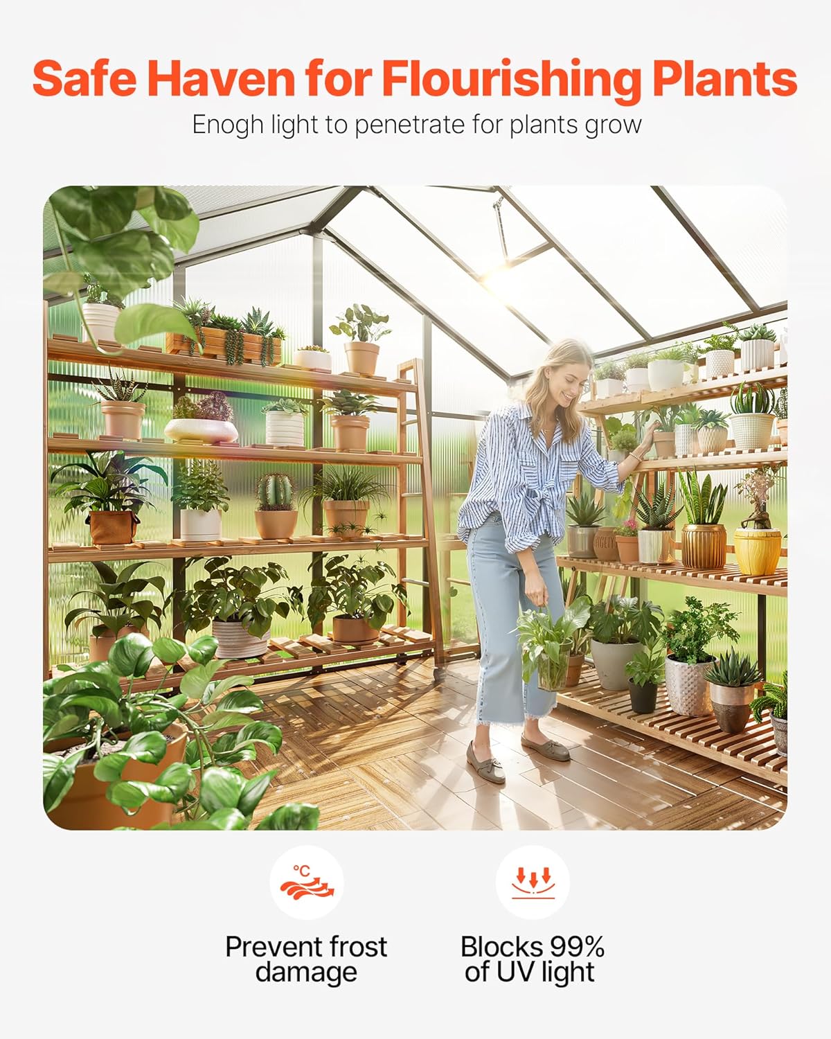 VEVOR Polycarbonate Greenhouse, 8 x 12 Ft, Outdoor Greenhouse with 2 Vent Windows, Pavilion Styled