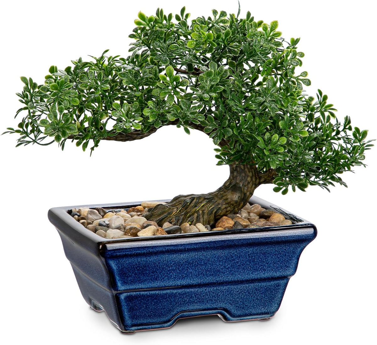 Artificial Bonsai Tree Faux Plants Indoor Fake Plants Decor with Blue Square Ceramic Pots for Home