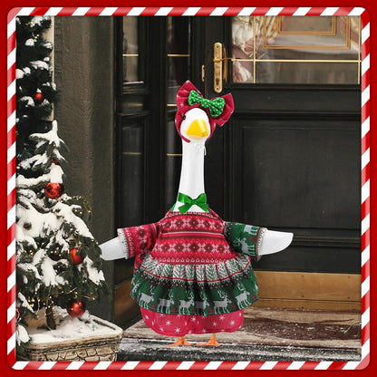 Christmas Porch Goose Outfits for 23 Inch Lawn Statue, Ugly Sweater Costume for Plastic/Cement