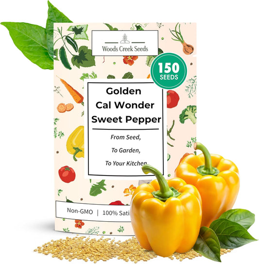 Woods Creek Seeds: Golden Cal Wonder Sweet Pepper Seeds for Planting - Non-GMO and Heirloom Bell