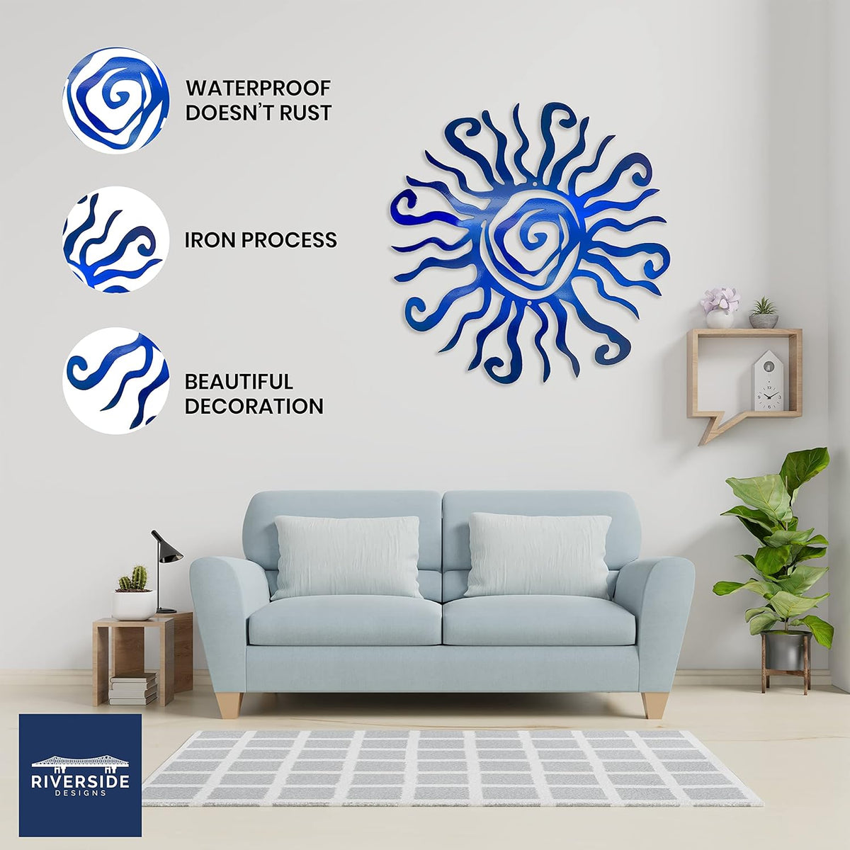 Riverside Designs Wacky Sun Metal Wall Art Indoor/Outdoor Decor - 18" Blue Rust Proof Wall