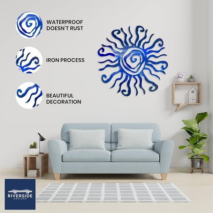 Riverside Designs Wacky Sun Metal Wall Art Indoor/Outdoor Decor - 18" Blue Rust Proof Wall