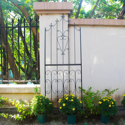SCENDOR Metal Trellis 86.6" H x 29.5" W Powder-Coated Black Attractive Plant Support Garden Trellis