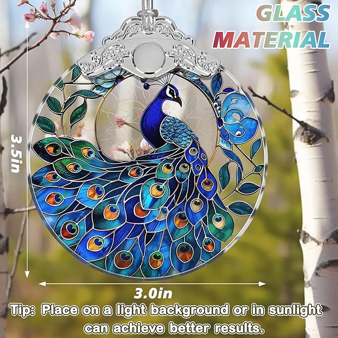 Stained Glass Suncatcher Ornament - Peacock Christmas Decorations - Christmas Ornaments for Tree