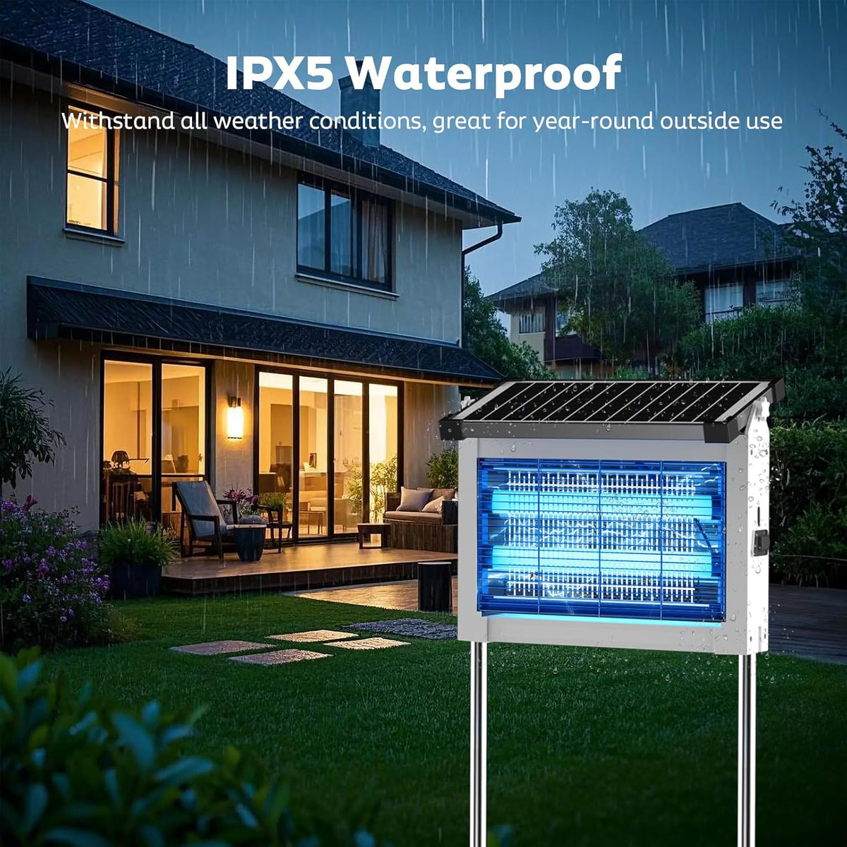 Solar Bug Zapper Outdoor, Mosquito Zapper Waterproof Electric Fly Zapper Rechargeable Mosquito