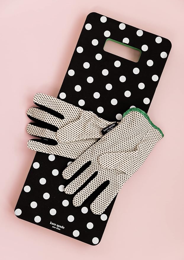 Kate Spade New York Garden Kneeler and Gardening Gloves for Women, Cute Garden Tool Set with Thick