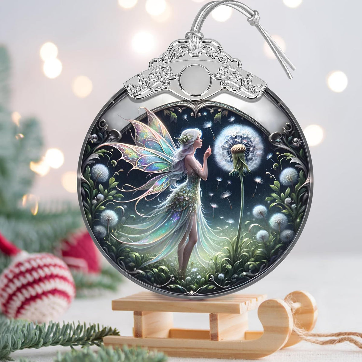 Stained Glass Dandelion Fairy Christmas Ornament - Holiday Home Decor - Tree Decoration - Gift