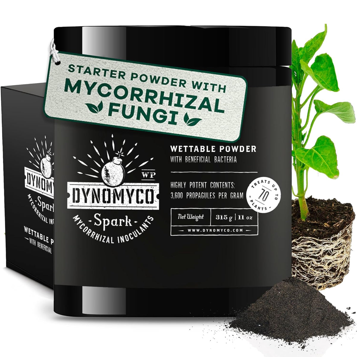 DYNOMYCO Spark WP Mycorrhizal Fungi, 11oz Wettable Powder – 3-In-1 Root Enhancer Amplifies Nutrient