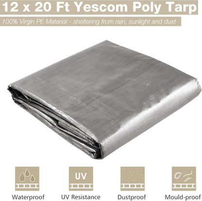 Yescom 12x20 Ft 14 Mil Heavy Duty Reinforced Poly Tarp Reversible Waterproof Tarpaulin Ground Sheet