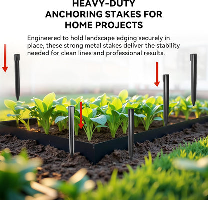 Metal Landscape Edging Stakes, 13Pcs 12Inch Galvanized Steel Garden Stakes Solid Top Curved